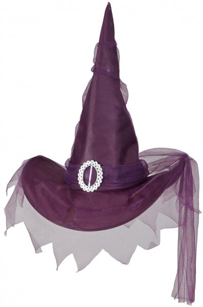Chapeau de sorcière avec voile de tulle violet 2