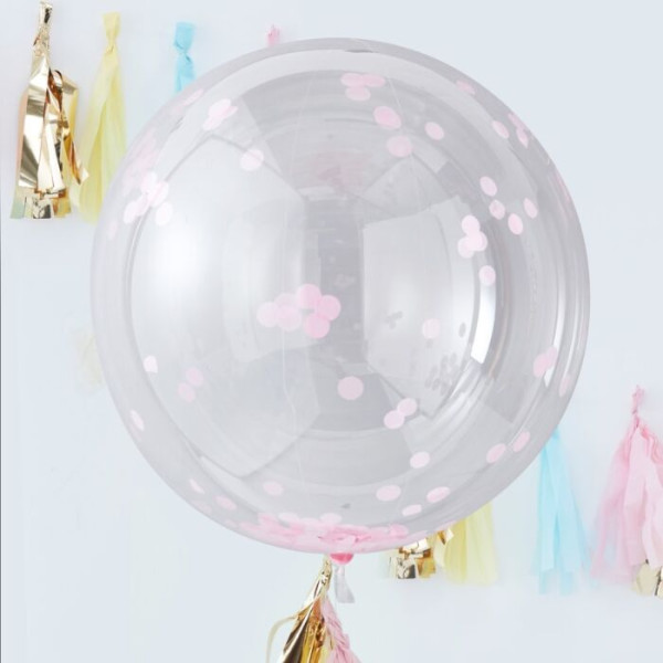 3 balony konfetti Hooray XL różowe 91cm 3