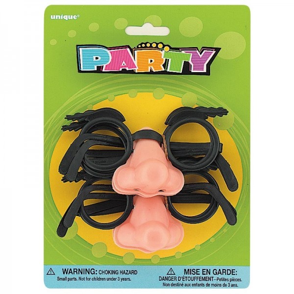 Crazy party glasses Willi with nose 4 pieces