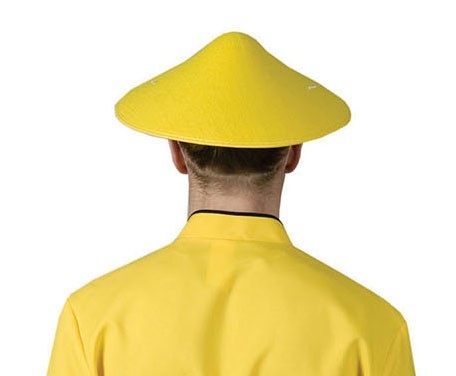 Yellow china hat with black letters 3