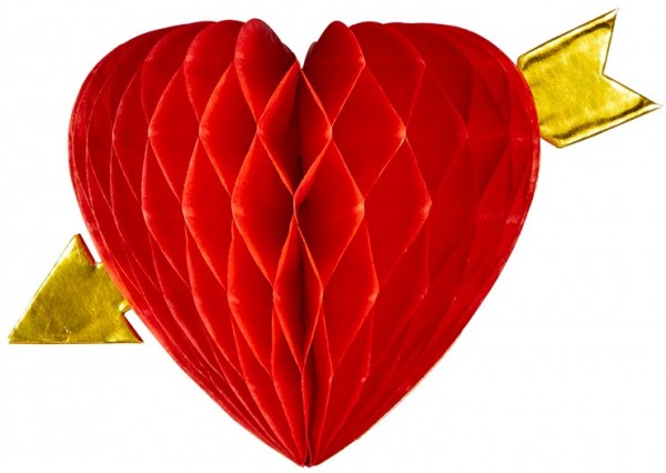 Valentine's hjerte honeycomb bold med pil 13cm