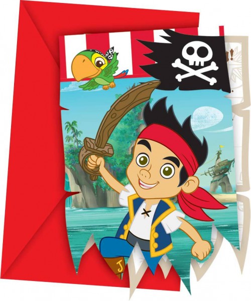 6 Captain Jake pirate adventure invitation cards