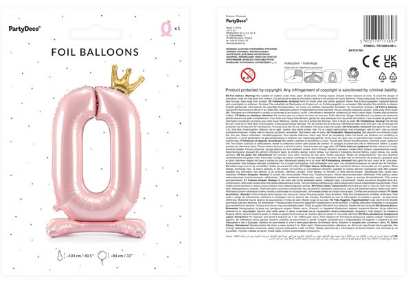 Hellrosa Folienballon Zahl 0 stehend 3