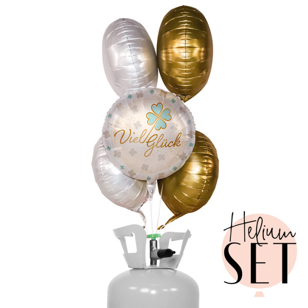 Viel Glück Kleeblatt Ballonbouquet-Set mit Heliumbehälter