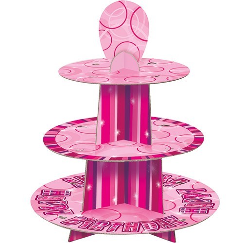 Happy Pink Sparkling Birthday Cupcake Stand Konfigurowalny 2