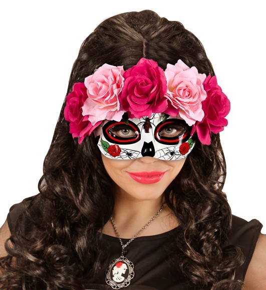 Pink Roses Dia De Los Muertos Mask 3