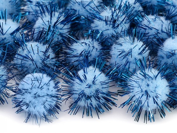 20 pompons pailletés bleu clair 2cm