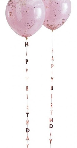5 colgantes de globos Happy Birthday en oro rosa de 1m