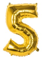 Folieballon nummer "5" goud metallic 86cm