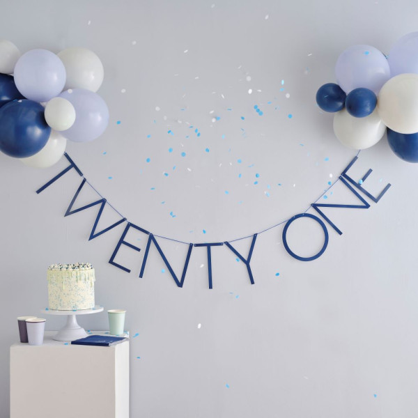 Blue number 21 garland with balloons