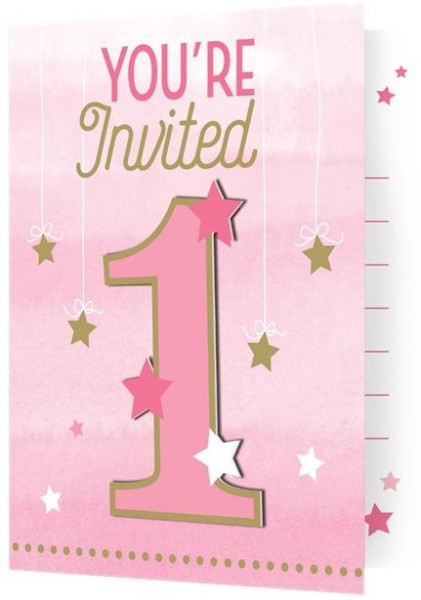 8 tarjetas de invitación de 1st Birthday Star