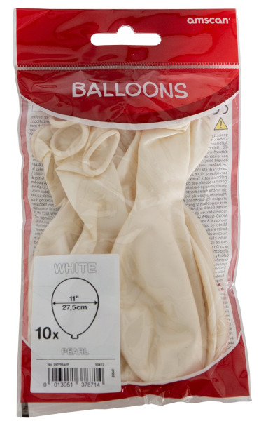 10 Weiße Perlmutt Ballons Partydancer 27,5cm