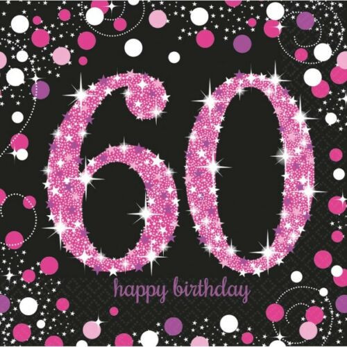 16 Pink 60th Birthday napkin 33cm