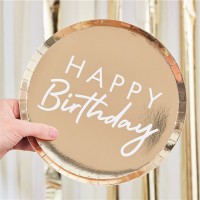 8 golden Happy Birthday plates 24cm