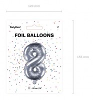 Förhandsgranskning: Nummer 8 folieballong silver 35cm