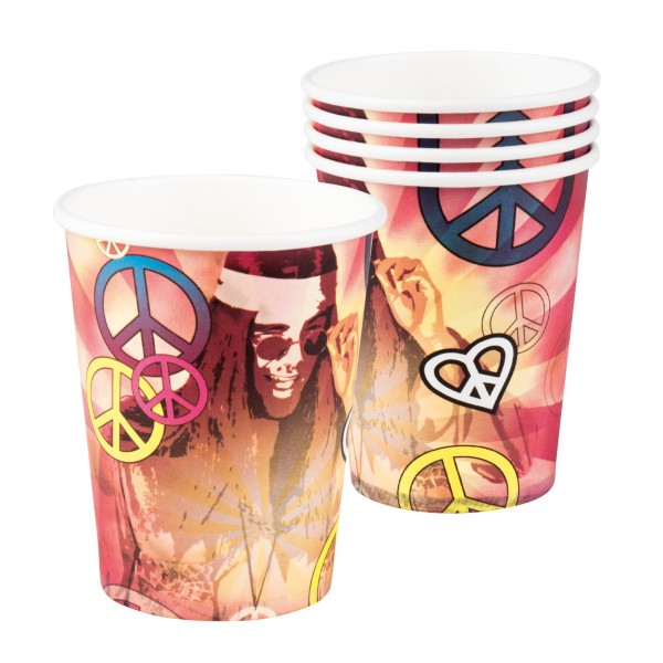 6 Peace Hippie paper cups 250 ml