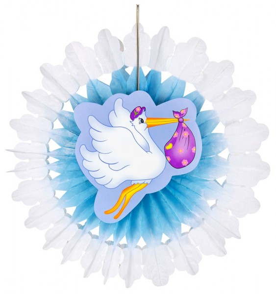 Light blue baby fan with stork 50cm