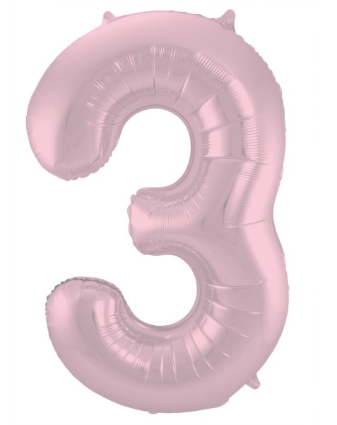 Matt nummer 3 folieballong rosa 86cm