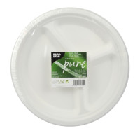 Preview: 12 round sugar cane plates 3 compartments 26cm
