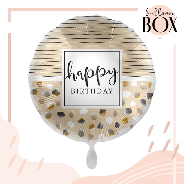 Heliumballon in der Box Birthday Natural Dots & Stripes