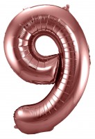 Roségoldener metallic Zahl 9 Ballon 86cm