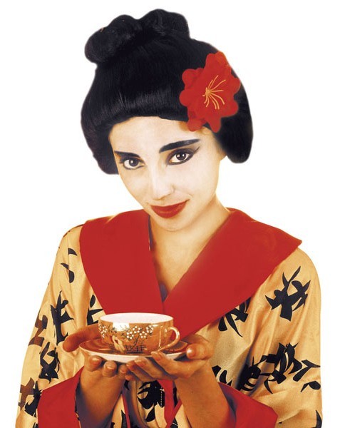 Peluca de geisha con flor
