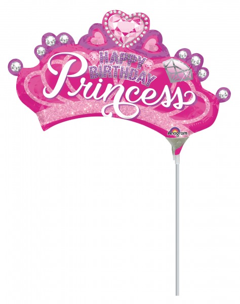Geburtstagsstabballon Glitzer Princess Krone XL