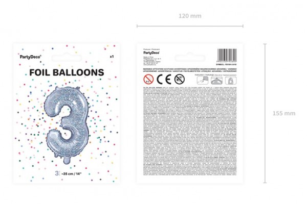 Holografischer Zahl 3 Folienballon 35cm 2