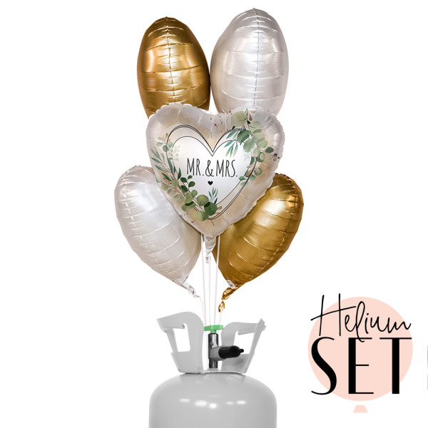 Mr. & Mrs. Natural Ballonbouquet-Set mit Heliumbehälter