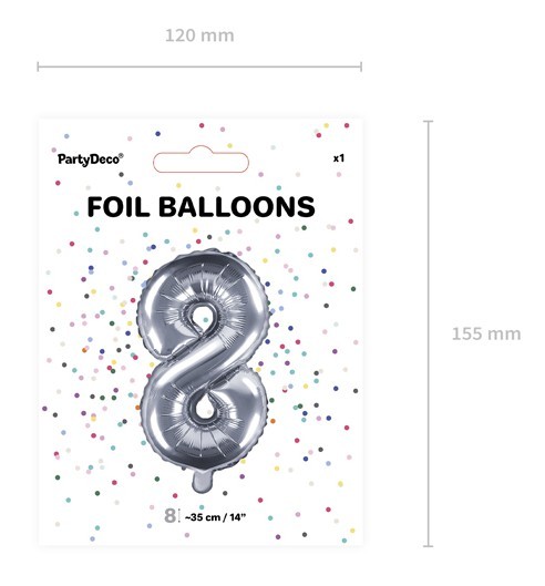 Nummer 8 folieballon sølv 35cm 3