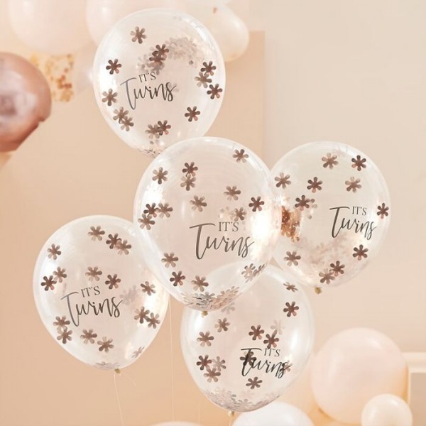 5 balonów konfetti Little Darling Twins 30cm