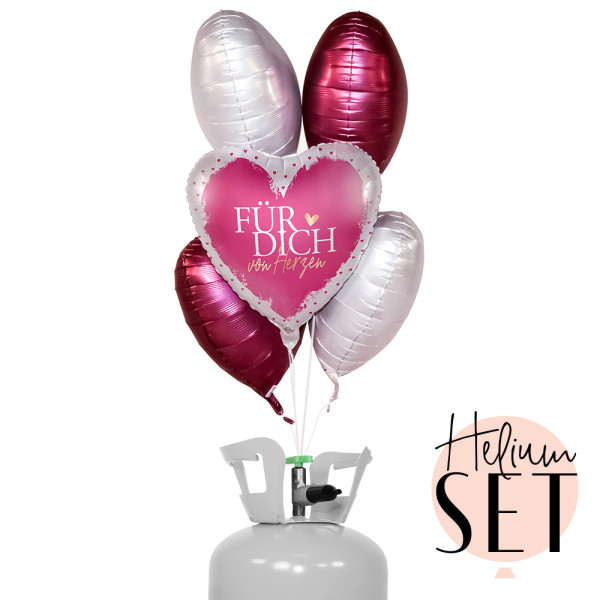 Für Dich von Herzen Ballonbouquet-Set mit Heliumbehälter