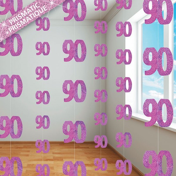 Décoration à suspendre Happy Pink Sparkling 90e anniversaire
