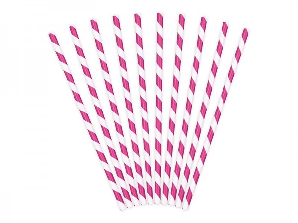 10 pailles en papier rayé rose 19,5 cm