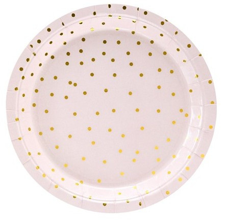 6 piatti di carta rosa con puntini oro 18cm