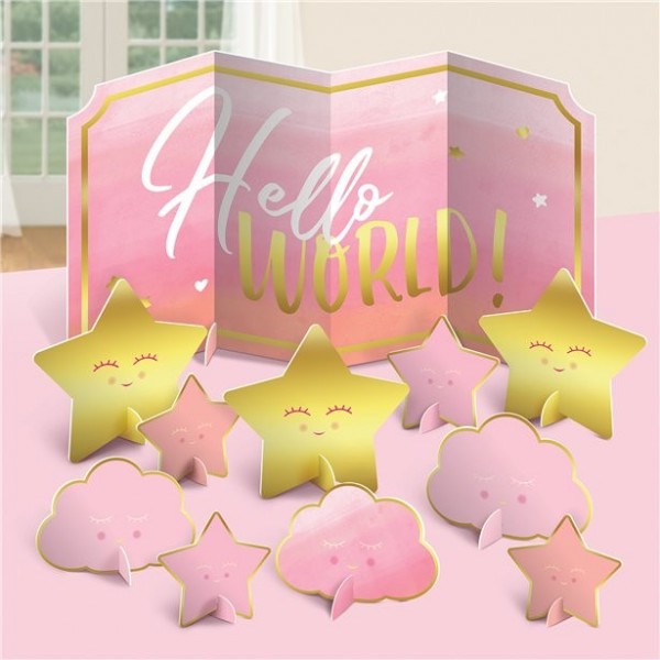 Set de decoración de mesa rosa Hello World
