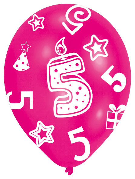 6 farverige balloner 5 års fødselsdag 27,5 cm 7