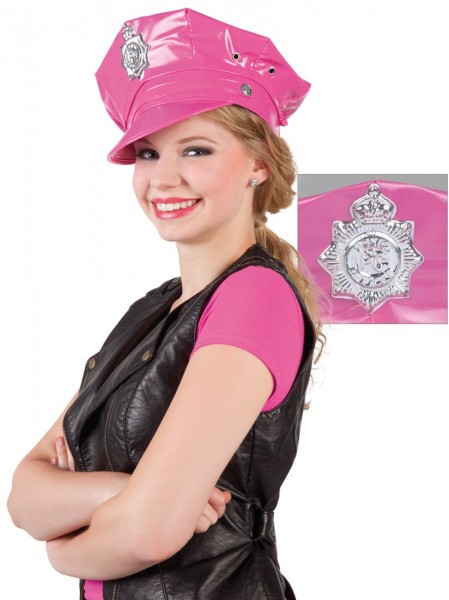 Casquette police vinyle rose 2