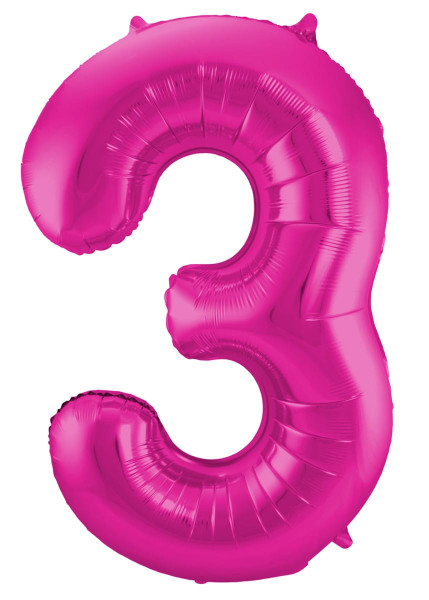 Folieballong nummer 3 rosa