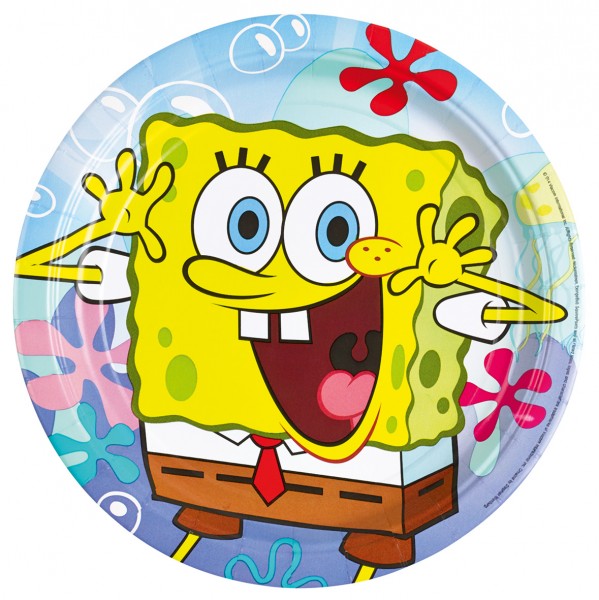 8 Okrągły talerz papierowy Spongebob Fun 23 cm