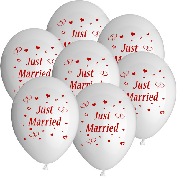 10 ballons blancs Just Married 25cm