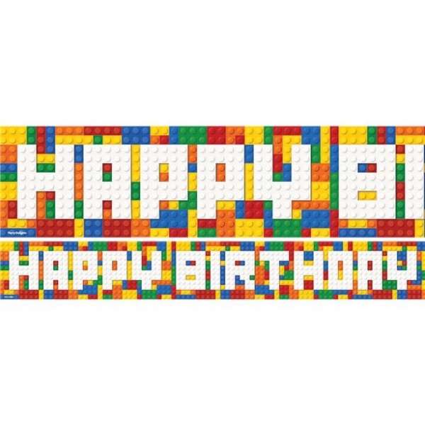 3 building blocks party birthday banner 1m