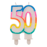 Rainbow number 50 cake candle