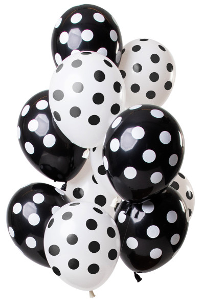 12 latex balloons dots black and white