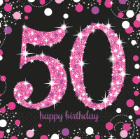 16 lyserøde 50-årsdag servietter 33cm