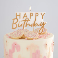 Bougie gâteau dorée Happy Birthday