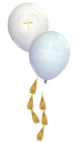 4 heilige blauwe communieballonnen met hanger