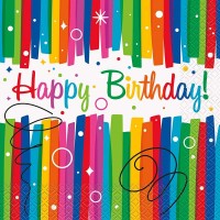 16 Rainbow Swirl glæde med fødselsdag servietter 33cm