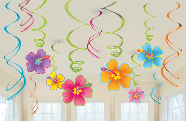 12 Luau Party Spiral Hangers 80 cm