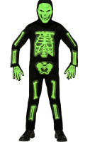 3D Overall Skelett Kinderkostüm neon grün